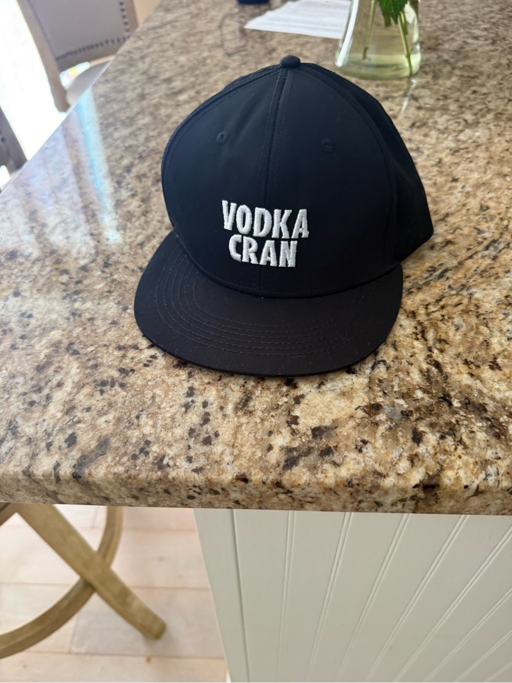 Black 'VODKA CRAN' Embroidered Snapback Hat